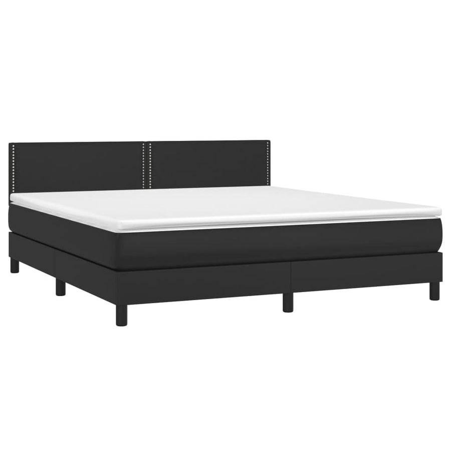 Boxspring Met Matras En Led Kunstleer Zwart 180 x 200 cm Effen met spijkers