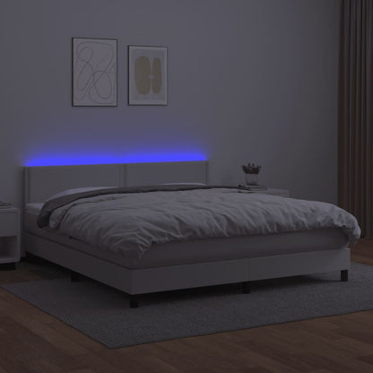 Boxspring Met Matras En Led Kunstleer Wit 180 x 200 cm Effen met spijkers