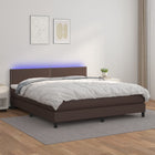 Boxspring Met Matras En Led Kunstleer Bruin 180 x 200 cm Effen met spijkers