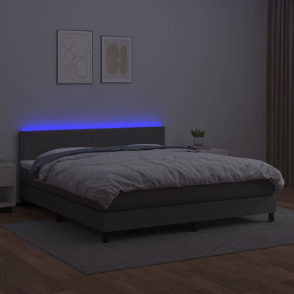 Boxspring Met Matras En Led Kunstleer Grijs 180 x 200 cm Effen met spijkers
