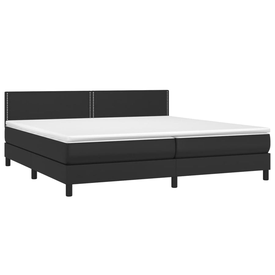 Boxspring Met Matras En Led Kunstleer Zwart 200 x 200 cm Effen met spijkers