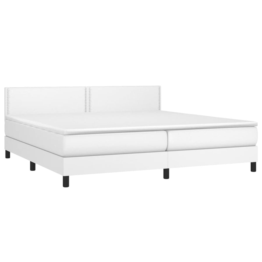 Boxspring Met Matras En Led Kunstleer Wit 200 x 200 cm Effen met spijkers
