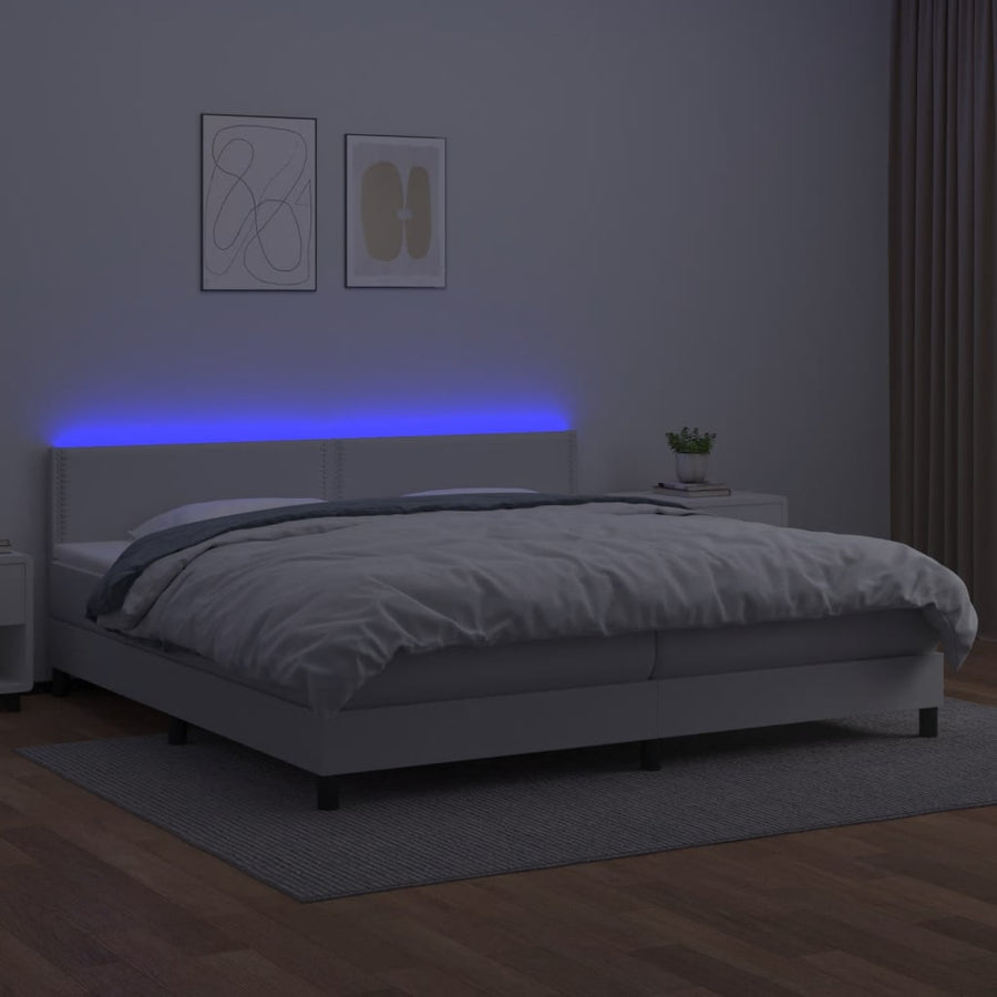 Boxspring Met Matras En Led Kunstleer Wit 200 x 200 cm Effen met spijkers