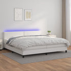 Box spring with mattress and LED faux leather white 200x200 cm
