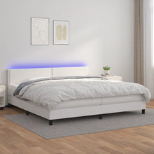 Boxspring Met Matras En Led Kunstleer Wit 200 x 200 cm Effen met spijkers