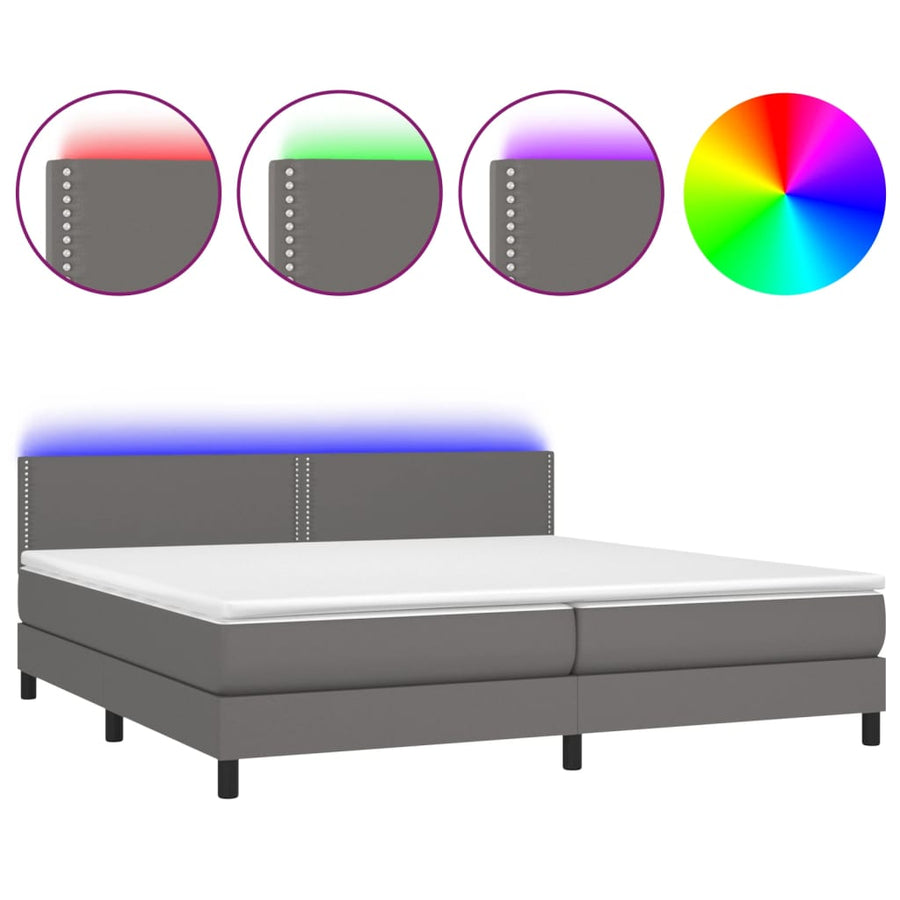 Boxspring Met Matras En Led Kunstleer Grijs 200 x 200 cm Effen met spijkers