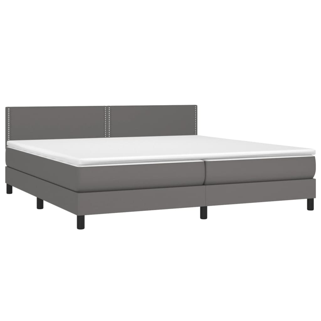 Boxspring Met Matras En Led Kunstleer Grijs 200 x 200 cm Effen met spijkers