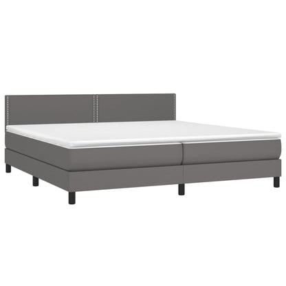 Boxspring Met Matras En Led Kunstleer Grijs 200 x 200 cm Effen met spijkers