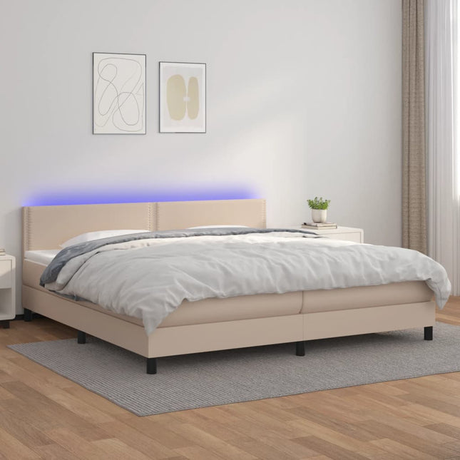 Boxspring met matras en LED kunstleer cappuccinokleur 200x200cm 200 x 200 cm Cappuccino