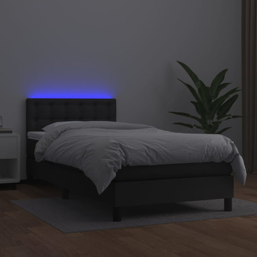 Boxspring Met Matras En Led Kunstleer Zwart 80 x 200 cm Knopen