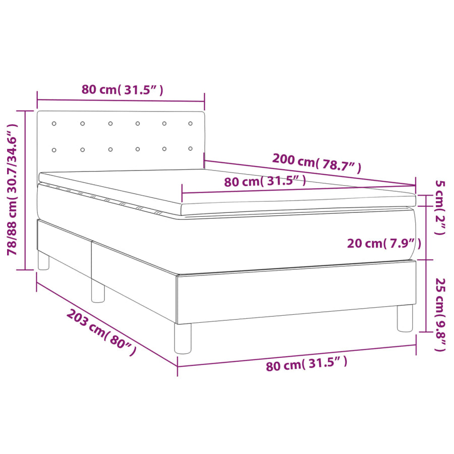 Boxspring Met Matras En Led Kunstleer Zwart 80 x 200 cm Knopen