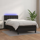 Boxspring Met Matras En Led Kunstleer Zwart 80 x 200 cm Knopen