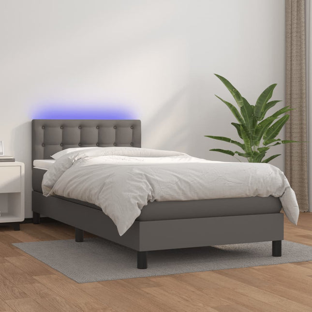 Boxspring Met Matras En Led Kunstleer Grijs 80 x 200 cm Knopen