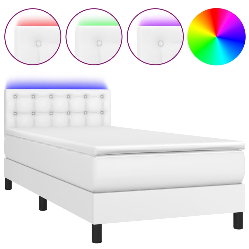 Boxspring Met Matras En Led Kunstleer Wit 90 x 190 cm Knopen