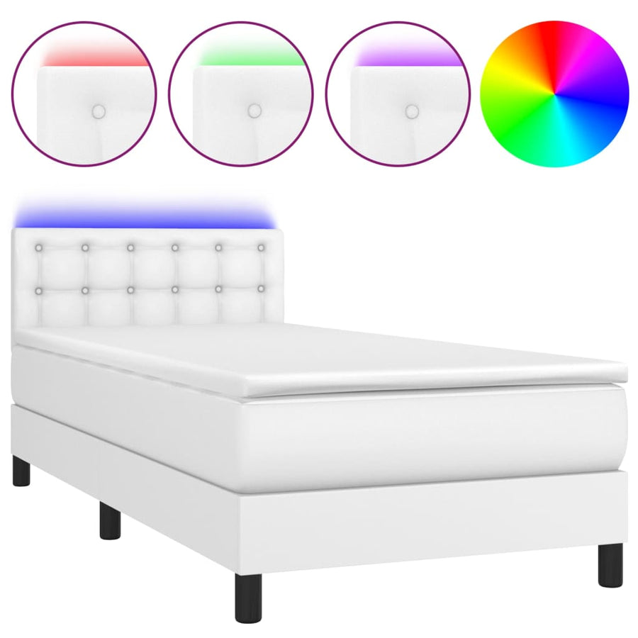Boxspring Met Matras En Led Kunstleer Wit 90 x 190 cm Knopen