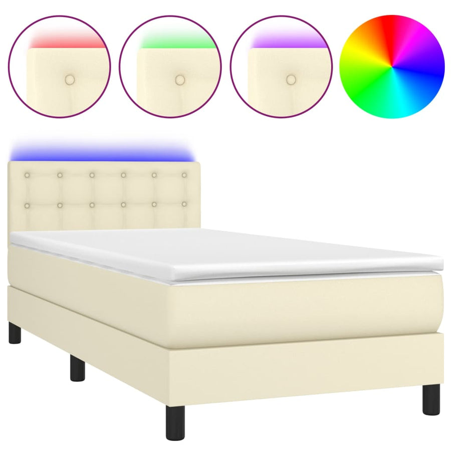 Boxspring Met Matras En Led Kunstleer Crèmekleurig 90X190 Cm 90 x 190 cm
