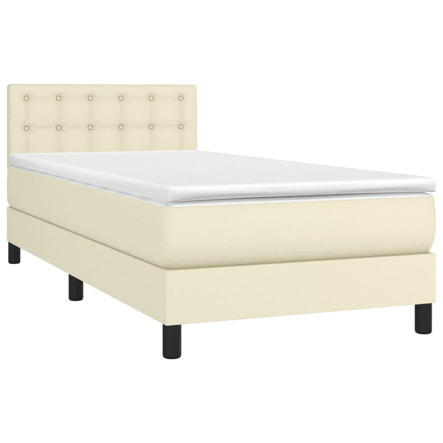 Boxspring Met Matras En Led Kunstleer Crèmekleurig 90X190 Cm 90 x 190 cm