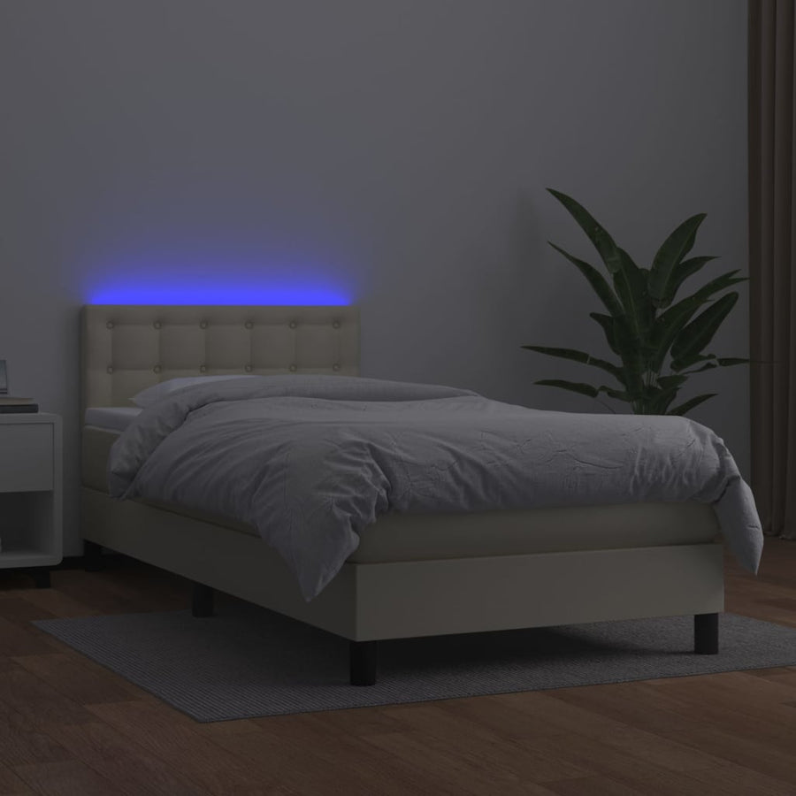 Boxspring Met Matras En Led Kunstleer Crèmekleurig 90X190 Cm 90 x 190 cm