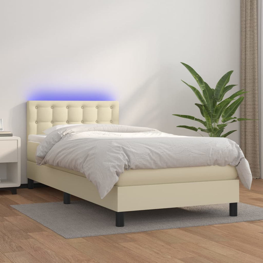 Boxspring Met Matras En Led Kunstleer Crèmekleurig 90X190 Cm 90 x 190 cm