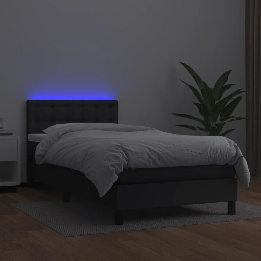 Boxspring Met Matras En Led Kunstleer Zwart 90 x 200 cm Knopen