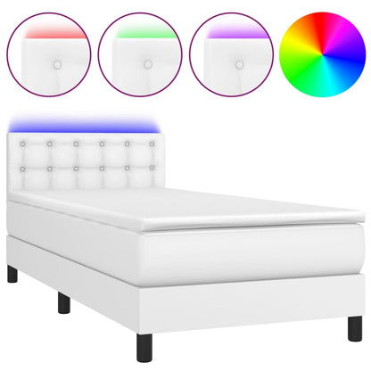 Boxspring Met Matras En Led Kunstleer Wit 90 x 200 cm Knopen