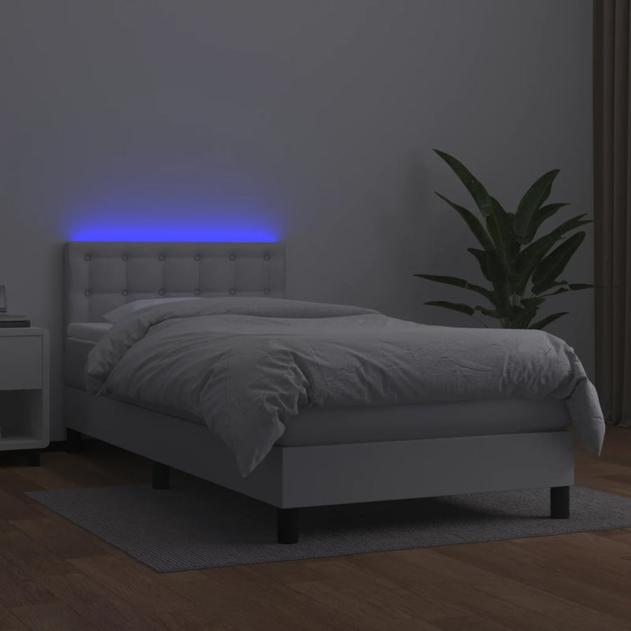 Boxspring Met Matras En Led Kunstleer Wit 90 x 200 cm Knopen