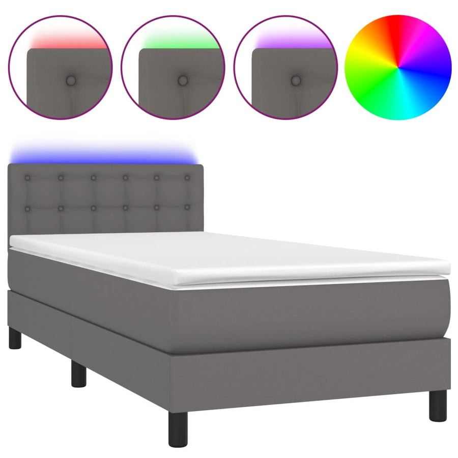 Boxspring Met Matras En Led Kunstleer Grijs 90 x 200 cm Knopen