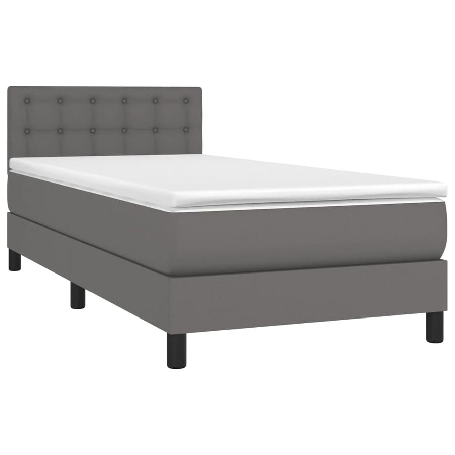 Boxspring Met Matras En Led Kunstleer Grijs 90 x 200 cm Knopen