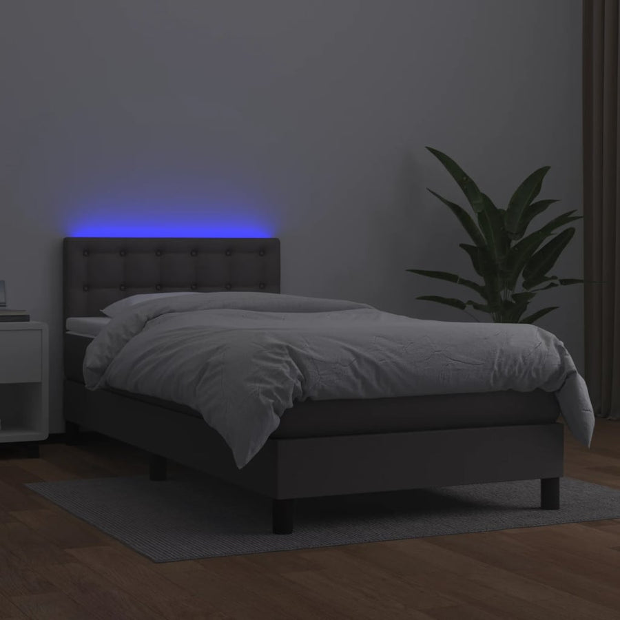 Boxspring Met Matras En Led Kunstleer Grijs 90 x 200 cm Knopen