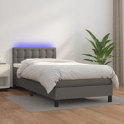 Boxspring 90x200 cm grijs kunstleer met matras en LED