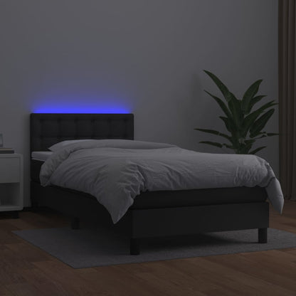 Boxspring Met Matras En Led Kunstleer Zwart 100 x 200 cm Knopen