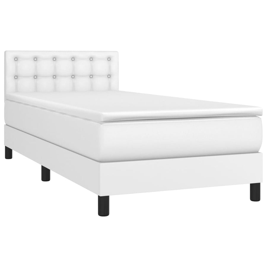 Boxspring Met Matras En Led Kunstleer Wit 100 x 200 cm Knopen