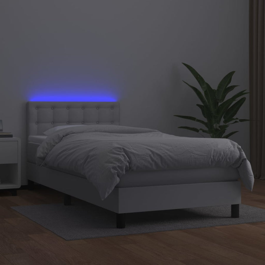Boxspring Met Matras En Led Kunstleer Wit 100 x 200 cm Knopen