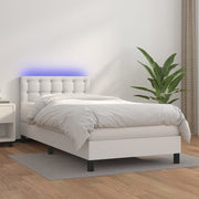 Boxspring met matras 100x200 cm wit LED kunstleer