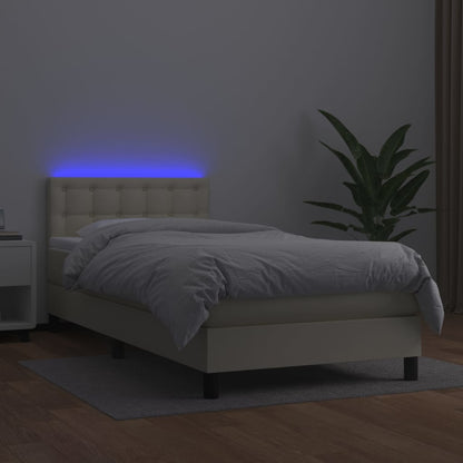Boxspring met matras en LED kunstleer crèmekleurig 100x200 cm