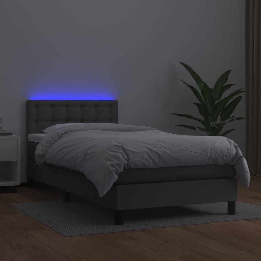 Boxspring Met Matras En Led Kunstleer Grijs 100 x 200 cm Knopen