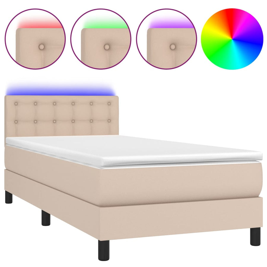 Boxspring met matras en LED kunstleer cappuccinokleur 100x200cm 100 x 200 cm Cappuccino