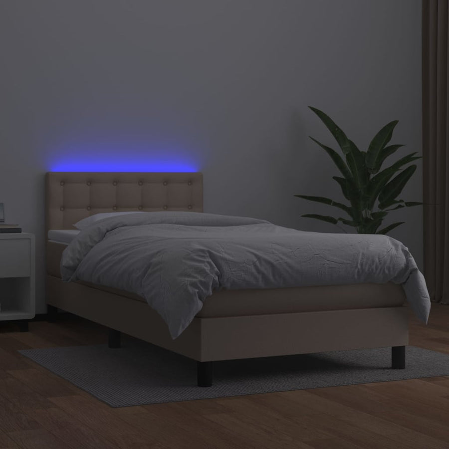 Boxspring met matras en LED kunstleer cappuccinokleur 100x200cm 100 x 200 cm Cappuccino