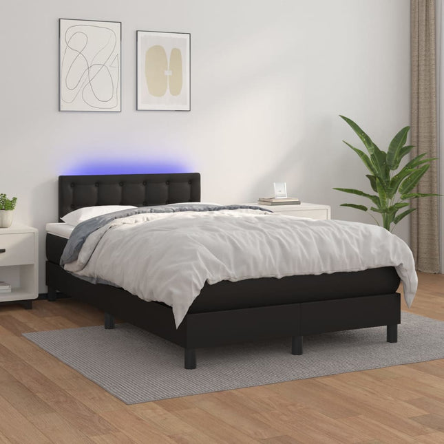 Boxspring Met Matras En Led Kunstleer Zwart 120 x 200 cm Knopen