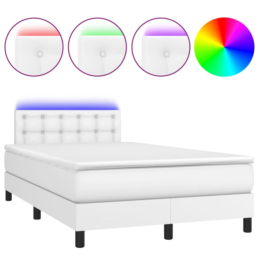 Boxspring Met Matras En Led Kunstleer Wit 120 x 200 cm Knopen