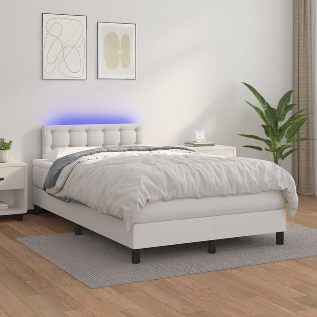 Boxspring Met Matras En Led Kunstleer Wit 120 x 200 cm Knopen