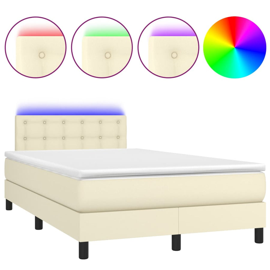 Boxspring Met Matras En Led Kunstleer Crèmekleurig 120X200 Cm 120 x 200 cm
