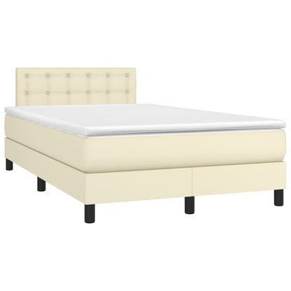 Boxspring Met Matras En Led Kunstleer Crèmekleurig 120X200 Cm 120 x 200 cm