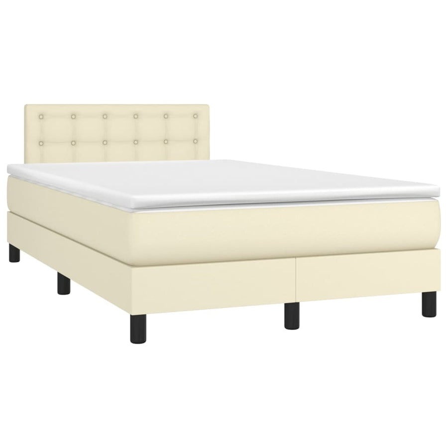Boxspring Met Matras En Led Kunstleer Crèmekleurig 120X200 Cm 120 x 200 cm