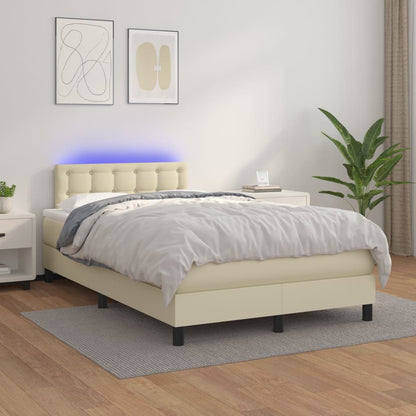Boxspring Met Matras En Led Kunstleer Crèmekleurig 120X200 Cm 120 x 200 cm
