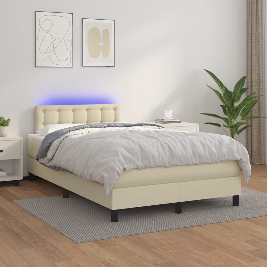 Boxspring Met Matras En Led Kunstleer Crèmekleurig 120X200 Cm 120 x 200 cm