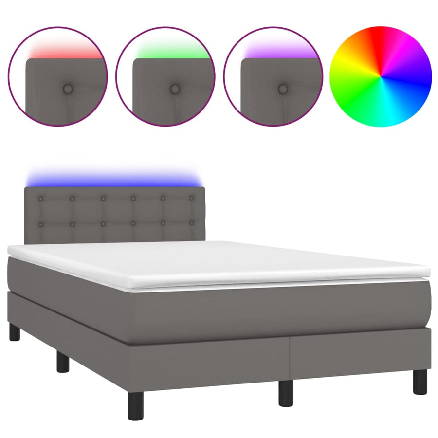 Boxspring Met Matras En Led Kunstleer Grijs 120 x 200 cm Knopen