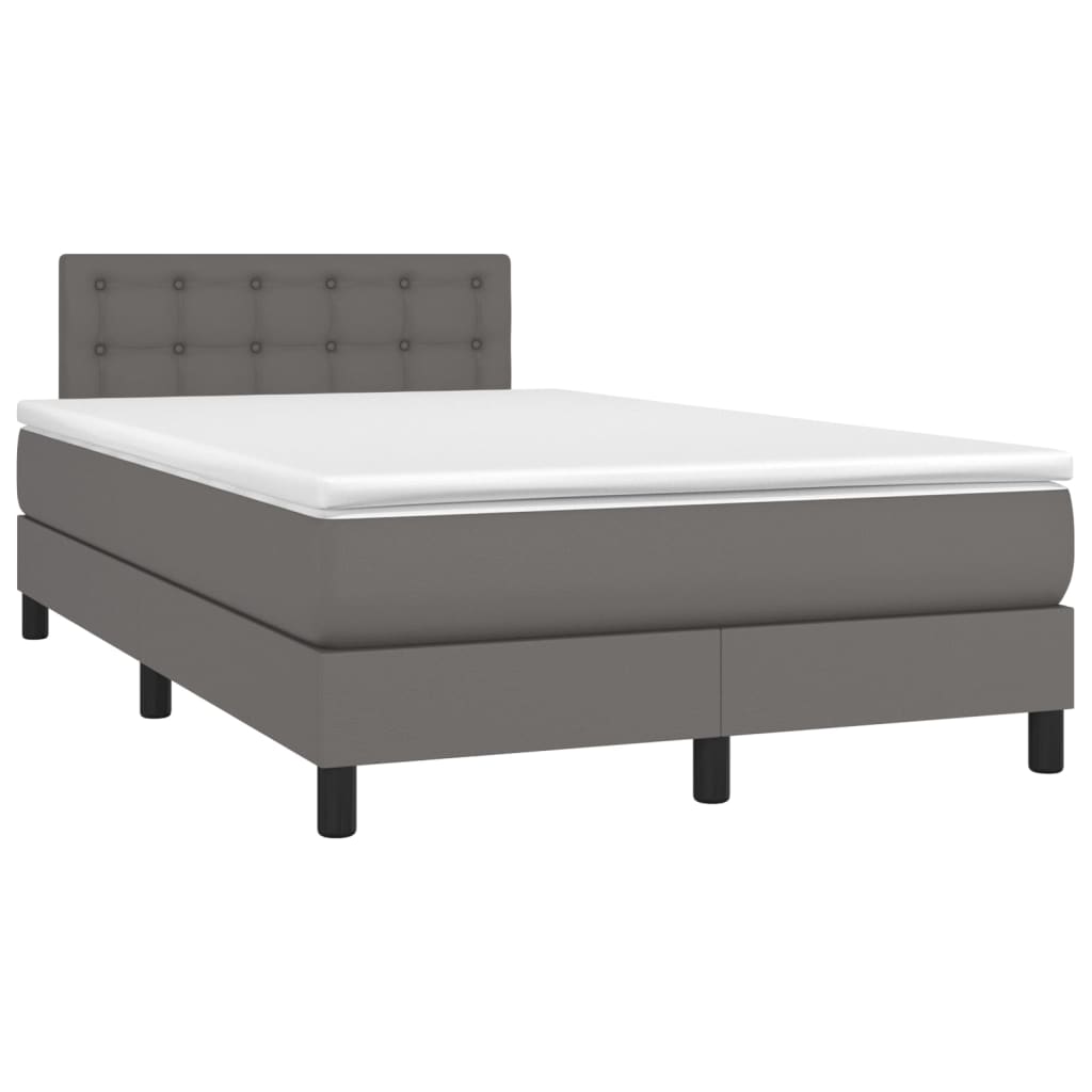 Boxspring Met Matras En Led Kunstleer Grijs 120 x 200 cm Knopen