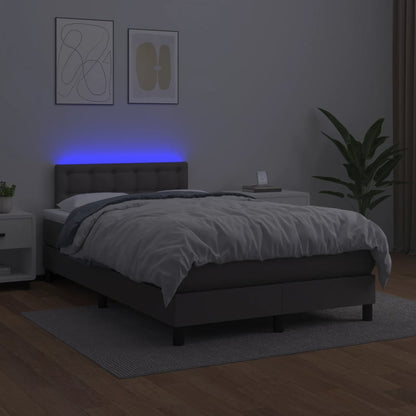 Boxspring Met Matras En Led Kunstleer Grijs 120 x 200 cm Knopen