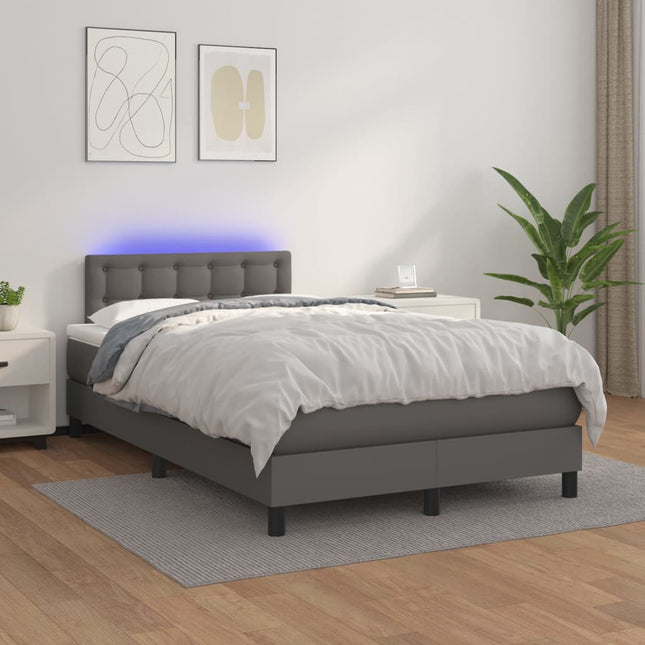 Boxspring Met Matras En Led Kunstleer Grijs 120 x 200 cm Knopen